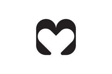love and letter M logo design concept in black color