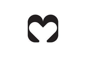love and letter M logo design concept in black color