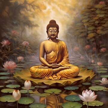 painting buddha statue in the lotus position