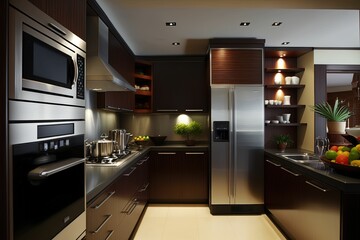 Modern kitchen interior, smart kitchen decoration, based kitchen ideas, Generative AI. 