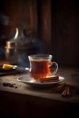 cup of tea with cinnamon on table