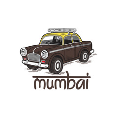 illustration of vintage mumbai taxi, mumbai transportation, vector art. - obrazy, fototapety, plakaty