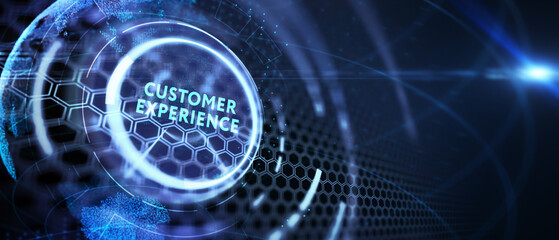 CUSTOMER EXPERIENCE inscription, social networking concept. Business, Technology, Internet and network concept. 3d illustration