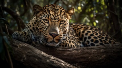 Fototapeta na wymiar realistic leopard in the tree