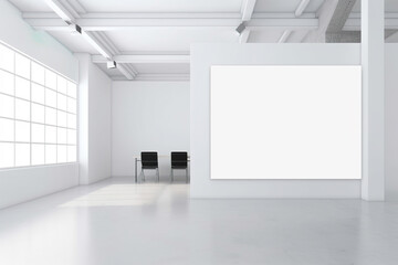 Contemporary minimalist empty white office interior. Created with Generative AI technology