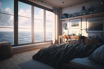 hotel room with bed created using AI Generative Technology