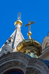 Détail extérieur de la cathédrale orthodoxe russe Saint-Alexandre-Nevsky construite en 1861 dans...