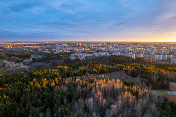 Obraz premium Aerial beautiful spring sunset view of Vilnius, Lithuania