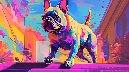French bulldog colorful illustration. Generative AI