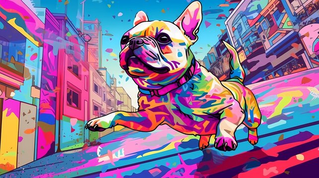 French bulldog colorful illustration. Generative AI