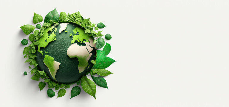 Leaves In Forming An Eco Friendly Earth Shape, World Environment Day And Earth Day. Generative AI