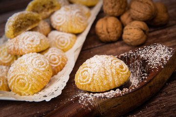 Traditional eid maamoul or mamoul cookies with dates, nuts, and jam, Arabic sweets for Aid al-Fitr and easter, High quality photo