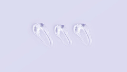 Cosmetic product swatches moisturizing lotion isolated on light blue background, squeezed out and smeared portion of skincare cream product testing