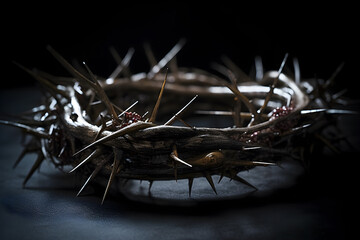  A powerful illustration capturing the solemnity of Good Friday with thorns and nails, conveying hope and redemption through Christ's resurrection on Easter Sunday.