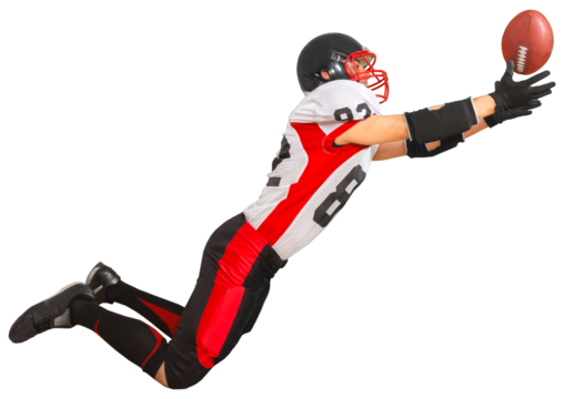 Football Player Jumping and Catching the Ball - Isolated - Powered by Adobe