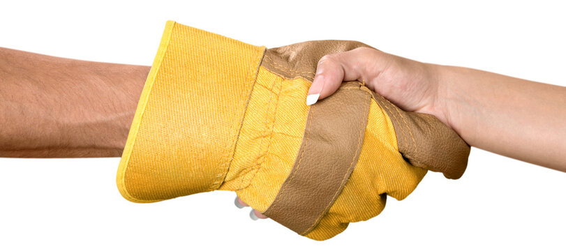 Closeup of Person with Safety Glove Shaking Hand