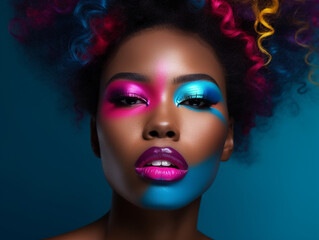 Obraz premium A Bold Colorful Makeup Look with Bright Lip | Generative AI