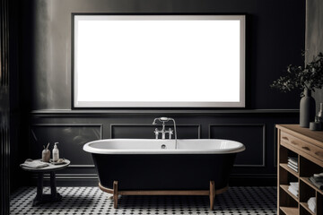 Fototapeta na wymiar Frame With Empty Space For A Photo Or Picture.Modern Bathroom With Single Black And White Photo In Sleek Black Frame. Isolated Transparent, Png. Generative AI