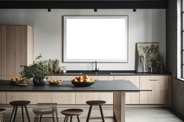 Frame With Empty Space For A Photo Or Picture.Modern Kitchen With Large Food Photo In Sleek White Frame. Isolated Transparent, Png. Generative AI