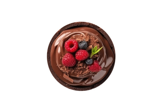 Vegan Chocolate Mousse Dessert On White Background, Top View. Isolated Transparent, Png. Generative AI