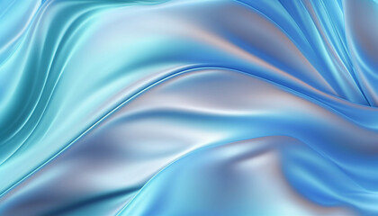 Fototapeta premium A closeup of a luxurious, stylish satin fabric with an abstract artful wave background in bright azure blue that flows elegantly and softly.