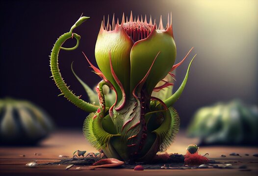 Carnivorous plant about to attack 3D illustration. Generative AI