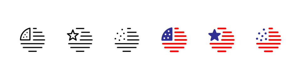 USA flag line icon set isolated illustration
