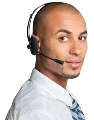 Smiling handsome businessman looking at camera isolated on white