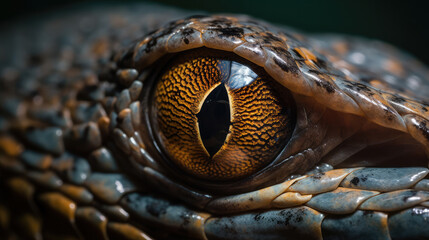 Close up shot with many deatils of the eye of a dragon. Generative AI.