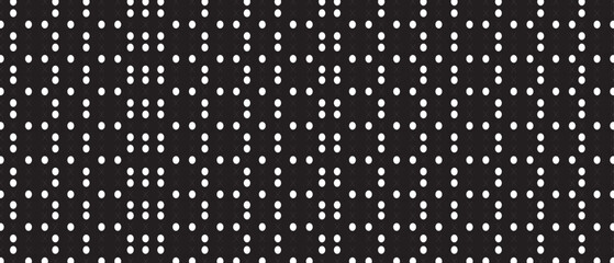 White polka dot pattern on black background. Straight dot pattern for backdrop and wallpaper template. Simple classic polka dot lines with repeat stripes texture. Polka background, vector illustration