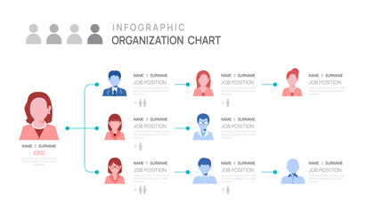 Fototapeta na wymiar Infographic template for organization chart with business avatar icons. vector infographic for business.