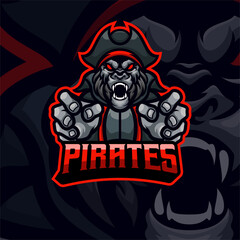 Gorilla Pirates logo mascot illustration premium vector