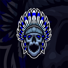 Skull indian logo mascot illustration premium vector