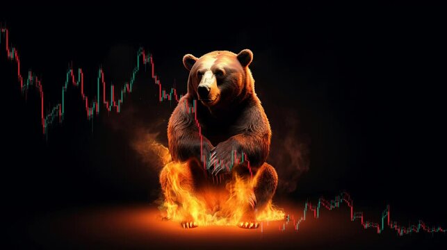 Bear on fire. Business bear market concept. ai generated.