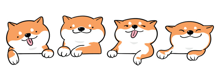 Vector Illustration of Cute Cartoon Shiba Inu Head Characters on Isolated Background