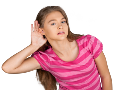 Portrait of a Young Girl Holding her Hand Near her Ear