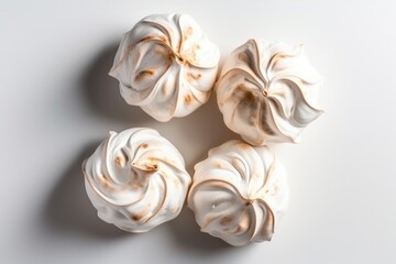 Meringues Vegetarian Dessert On White Background, Top View. Generative AI