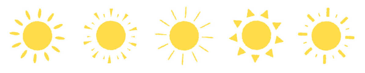 Doodle sunshine vector elements hand drawn cute Yellow sun icons 
