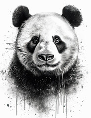 Obraz premium Panda bear face sketch, black and white. Logo design. Generative AI