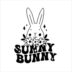 Sunny bunny SVG Cut File Design in retro style for Cricut and Silhouette.