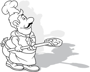 Drawing of a Chef Who Bakes a Pizza