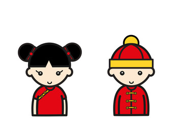 チャイナ服姿の男の子と女の子
