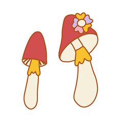 Mushroom in the style of the 70s. Psychedelic abstract hippie style.