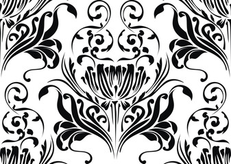 Fototapeta premium Vector damask seamless pattern background. Classical luxury old fashioned damask ornament, royal victorian seamless texture for wallpapers, textile, wrapping. Exquisite floral baroque template. 