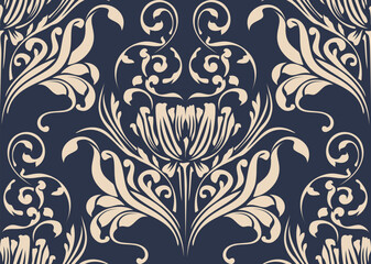 Vector damask seamless pattern background. Classical luxury old fashioned damask ornament, royal victorian seamless texture for wallpapers, textile, wrapping. Exquisite floral baroque template.	
