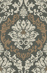 Vector damask seamless pattern background. Classical luxury old fashioned damask ornament, royal victorian seamless texture for wallpapers, textile, wrapping. Exquisite floral baroque template.	
