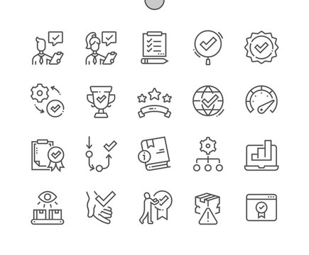 Quality control. Check list. Gauge. Compliance, quality check. Supervised. Pixel Perfect Vector Thin Line Icons. Simple Minimal Pictogram
