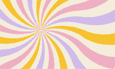 Vintage groovy rainbow wavy pastel retro background with flowers