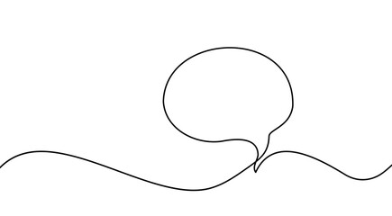 Speech bubble continuous one line art. Drawing dialogue speech bubble illustration. Continuous one line border text box, message element. Vector illustration