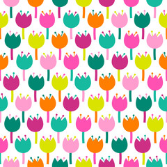 Fototapeta na wymiar Colorful cute hand drawn tulip seamless pattern background.